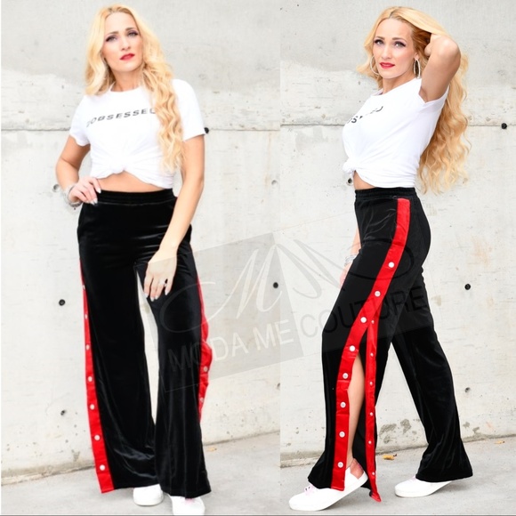 MODA ME COUTURE Pants - Black Velvet Track Pants